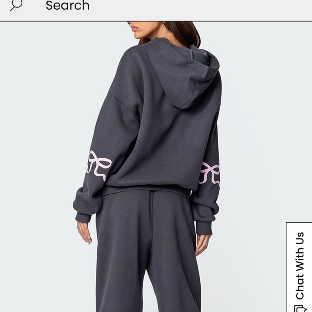 PacSun Edikted Bonney Bow Detail Hoodie Dark Gray with Pink Bow Detail XL